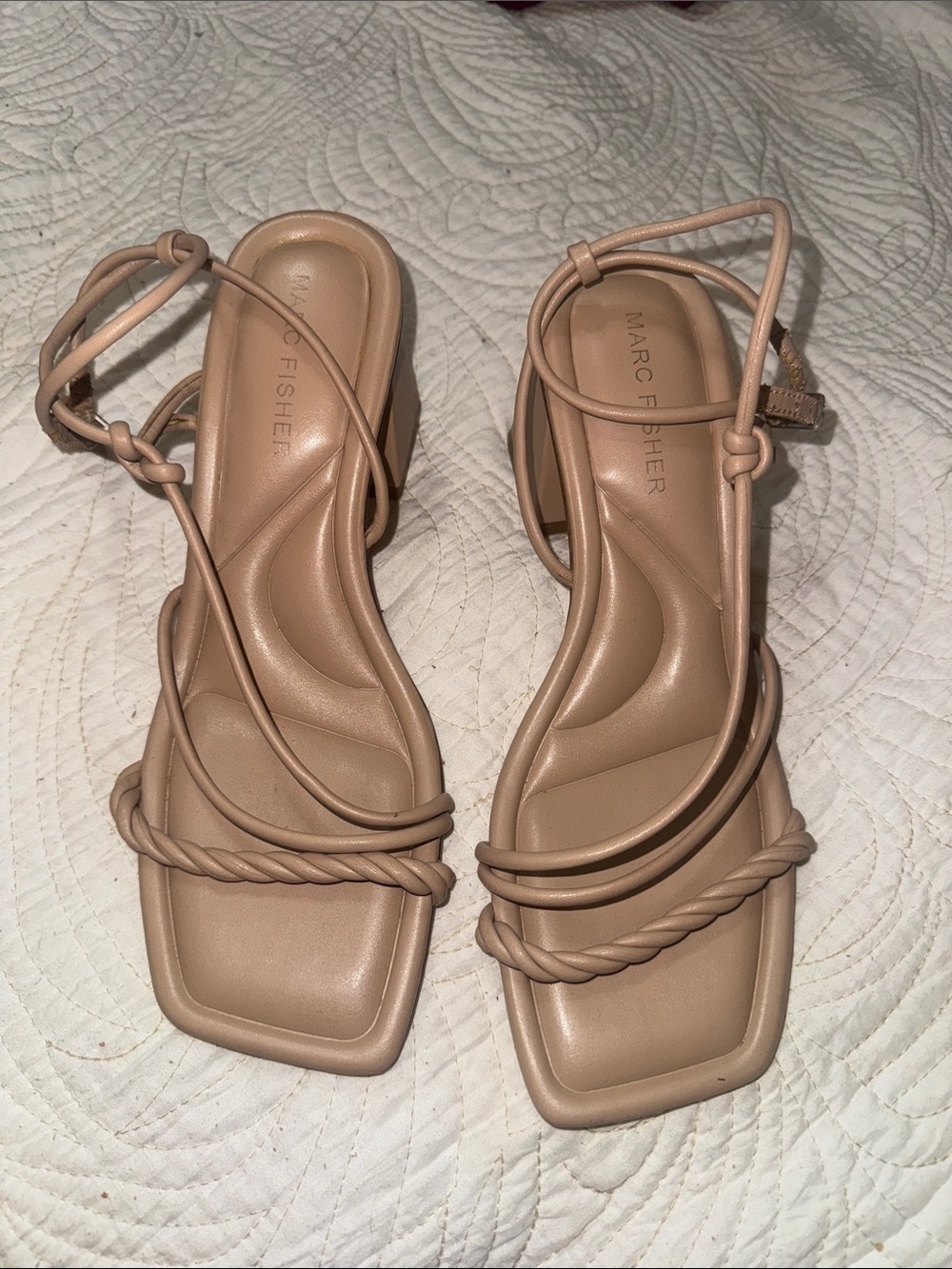 Marc Fisher Beige Strappy Square-Toe Sandals